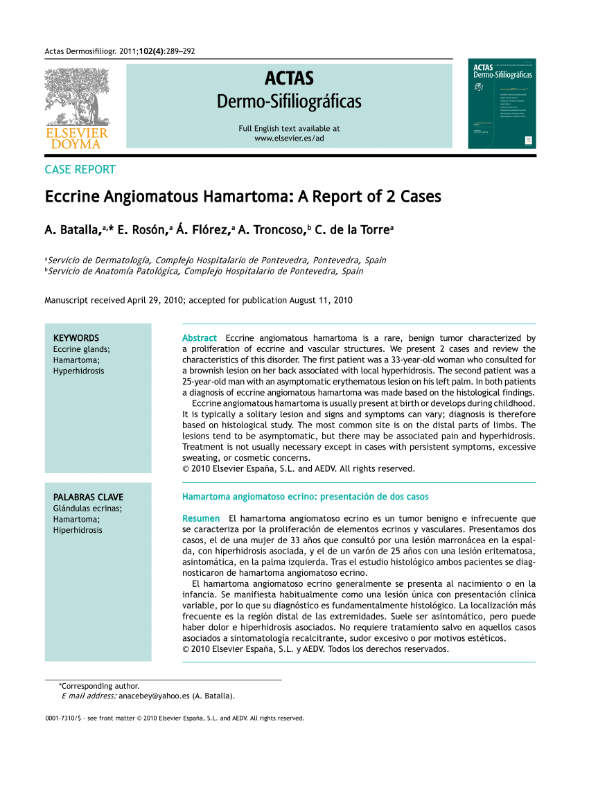 Pdf Eccrine Angiomatous Hamartoma A Report Of 2 Cases