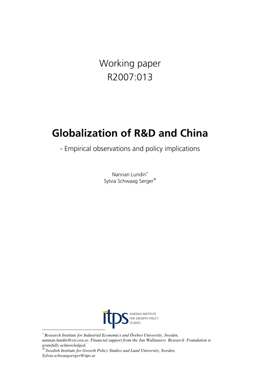 PDF) Globalization of R&D and China – Empirical Observations and ...
