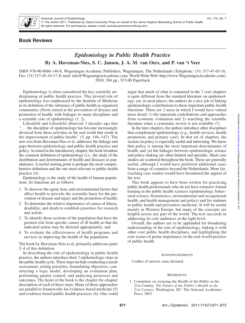 (PDF) Epidemiology in public health practice