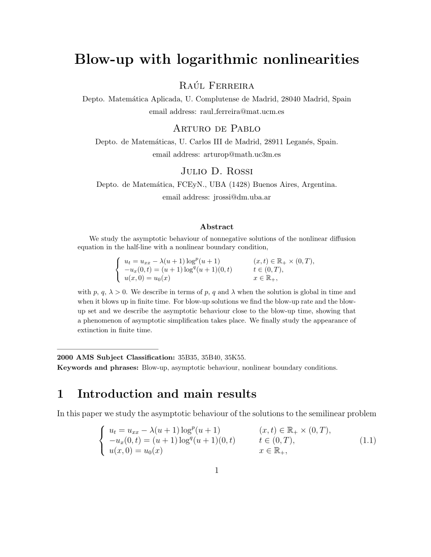 Pdf Blow Up With Logarithmic Nonlinearities