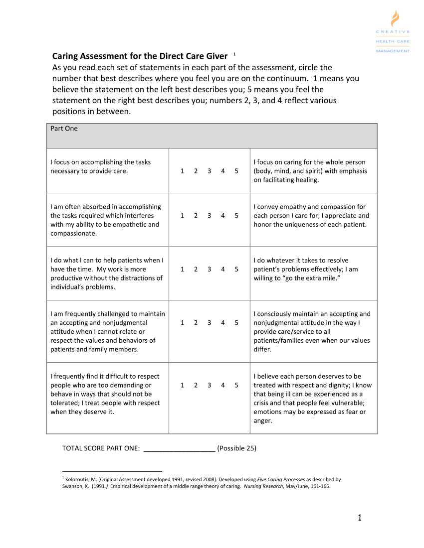 (PDF) Testing a “Caring Assessment for Care Givers” Instrument