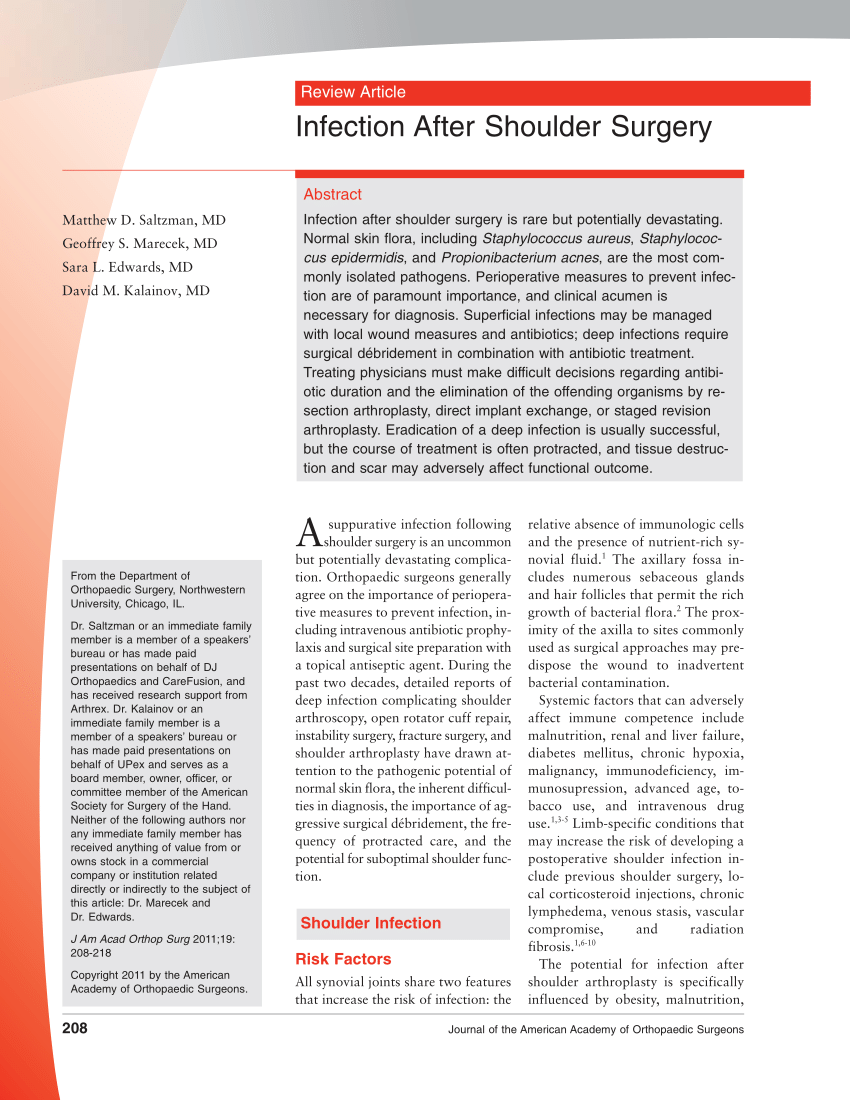 (PDF) Infection after shoulder surgery. J Am Acad Orthop Surg