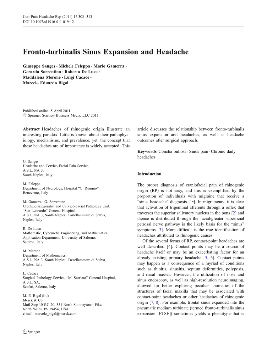 PDF Fronto turbinalis Sinus Expansion and Headache