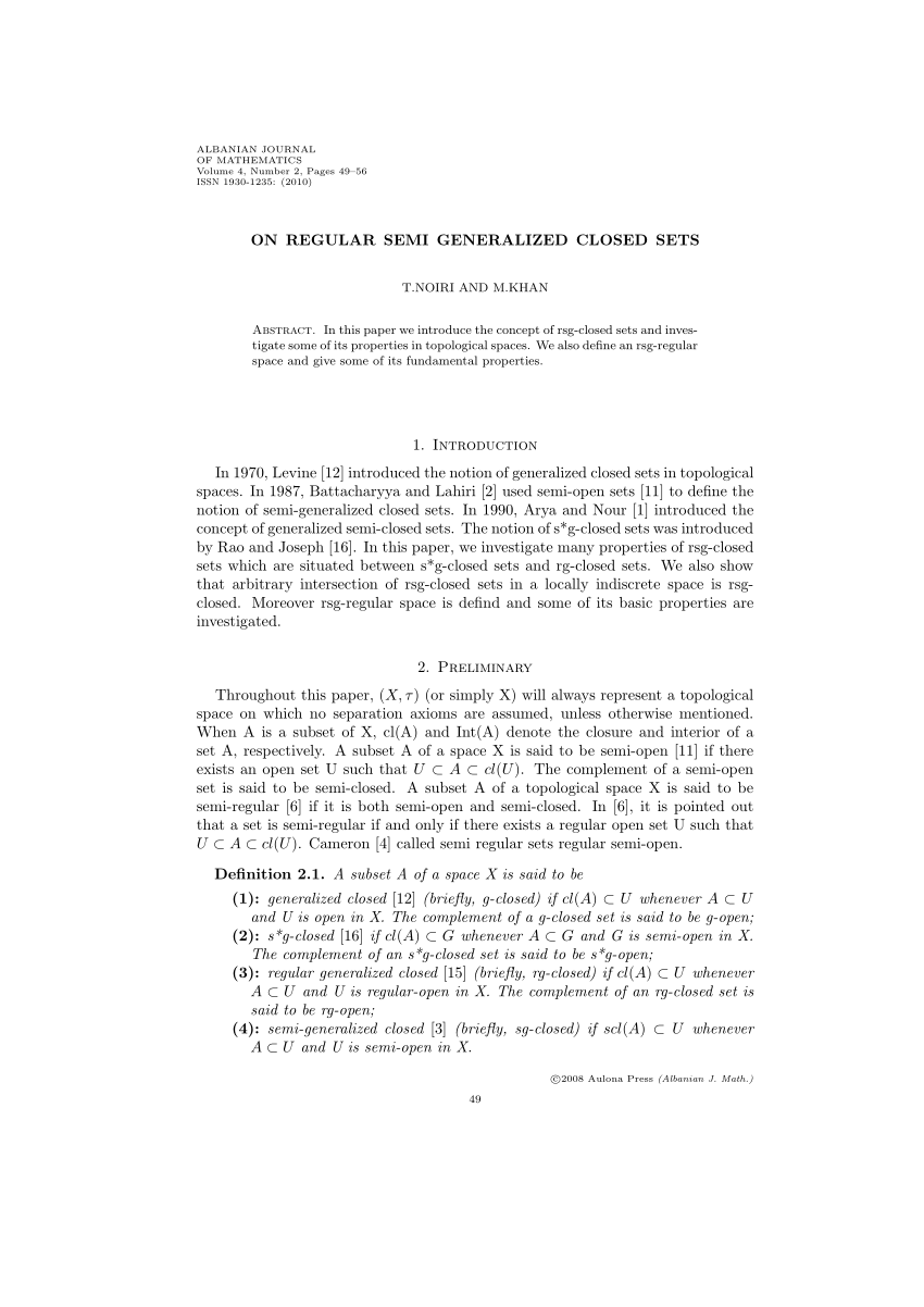 PDF On Regular Semi Generalized Closed Sets