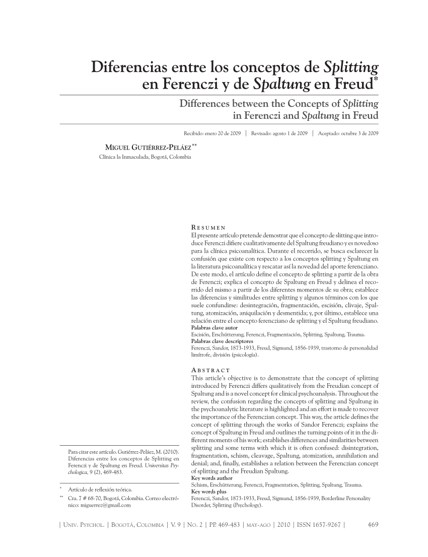 PDF) Diferencias entre los conceptos de Splitting en Ferenczi y de Spaltung  en Freud