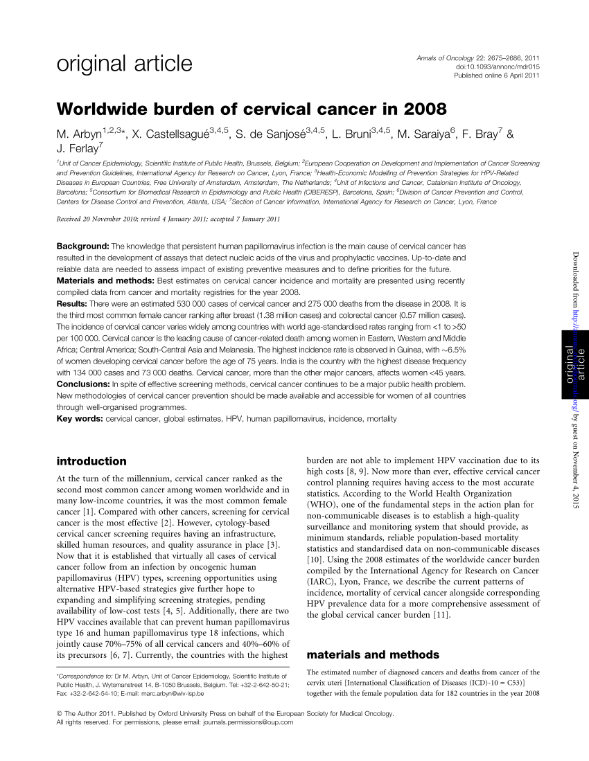 Pdf Worldwide Burden Of Cervical Cancer In 08