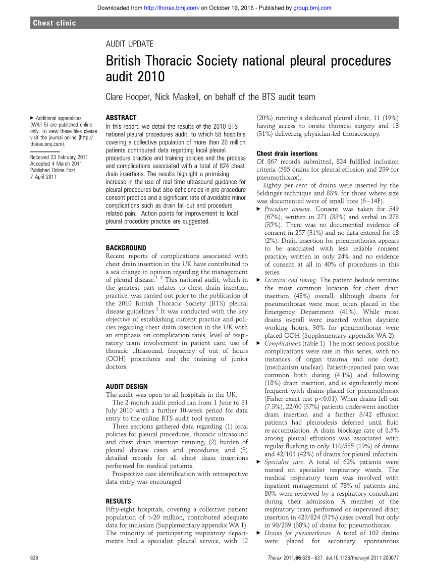 Pdf British Thoracic Society National Pleural Procedures Audit