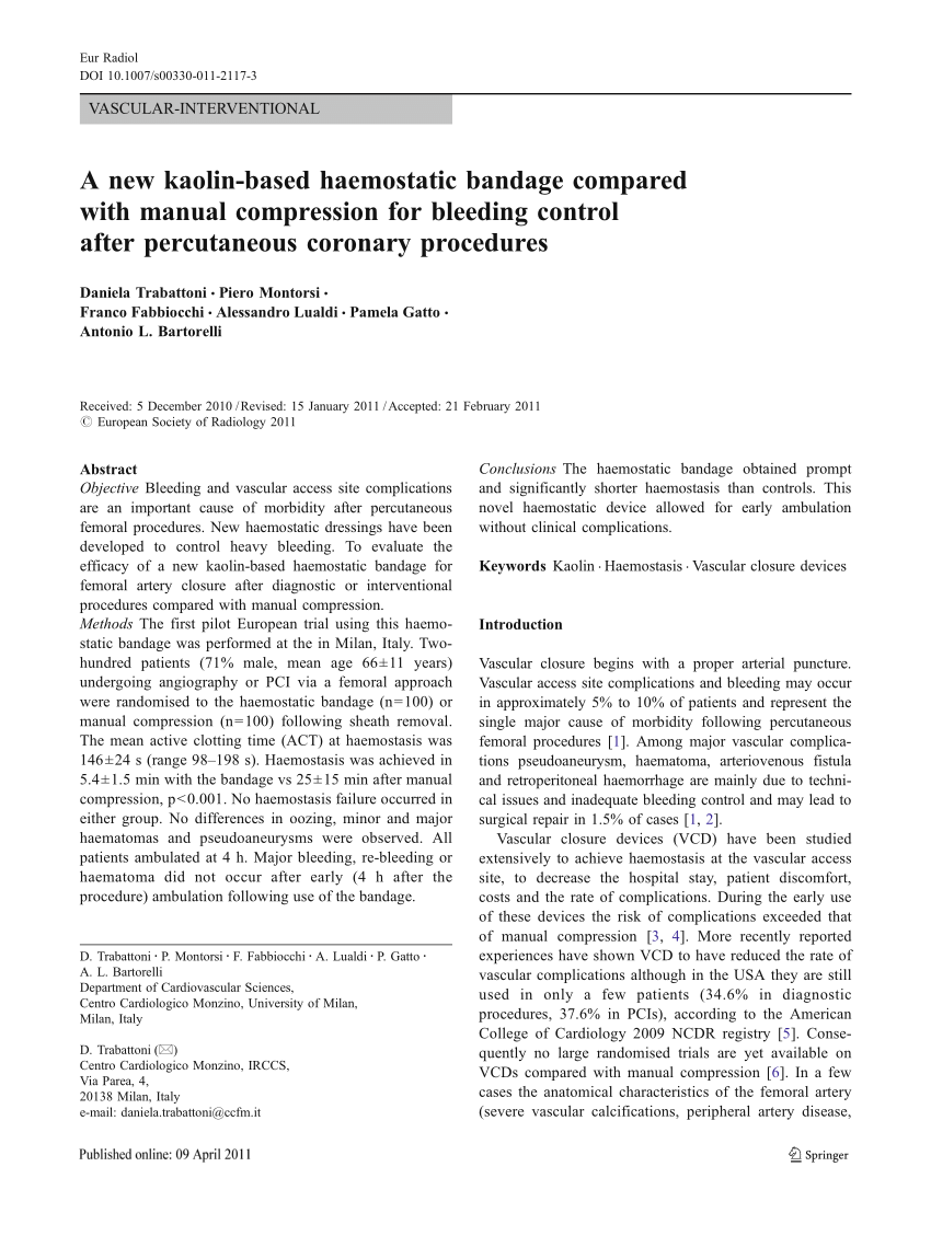 PDF) A new kaolin-based haemostatic bandage compared with manual ...