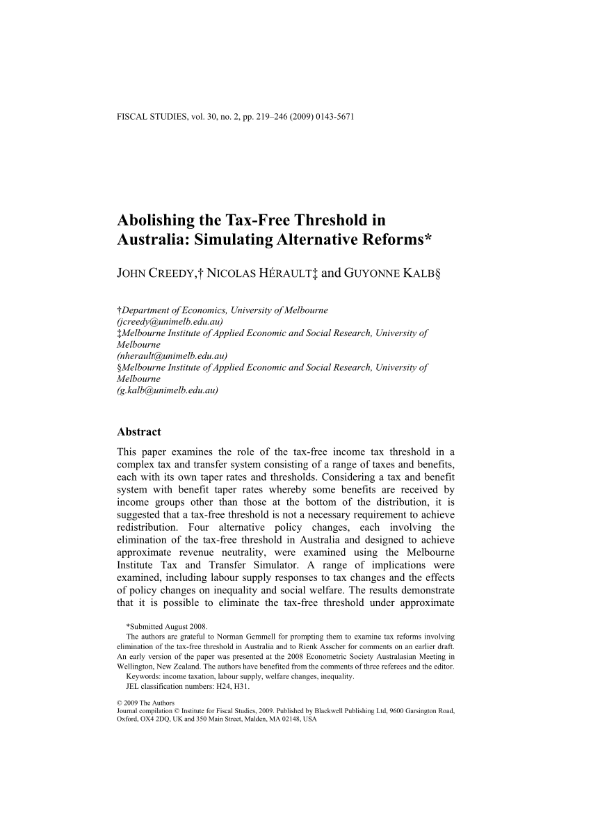 (PDF) Abolishing the TaxFree Threshold in Australia Simulating