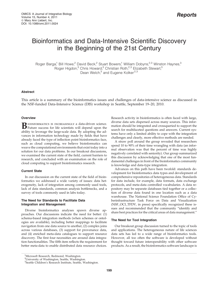 (PDF) Bioinformatics and Data-Intensive Scientific Discovery in the Sns-Brigh10