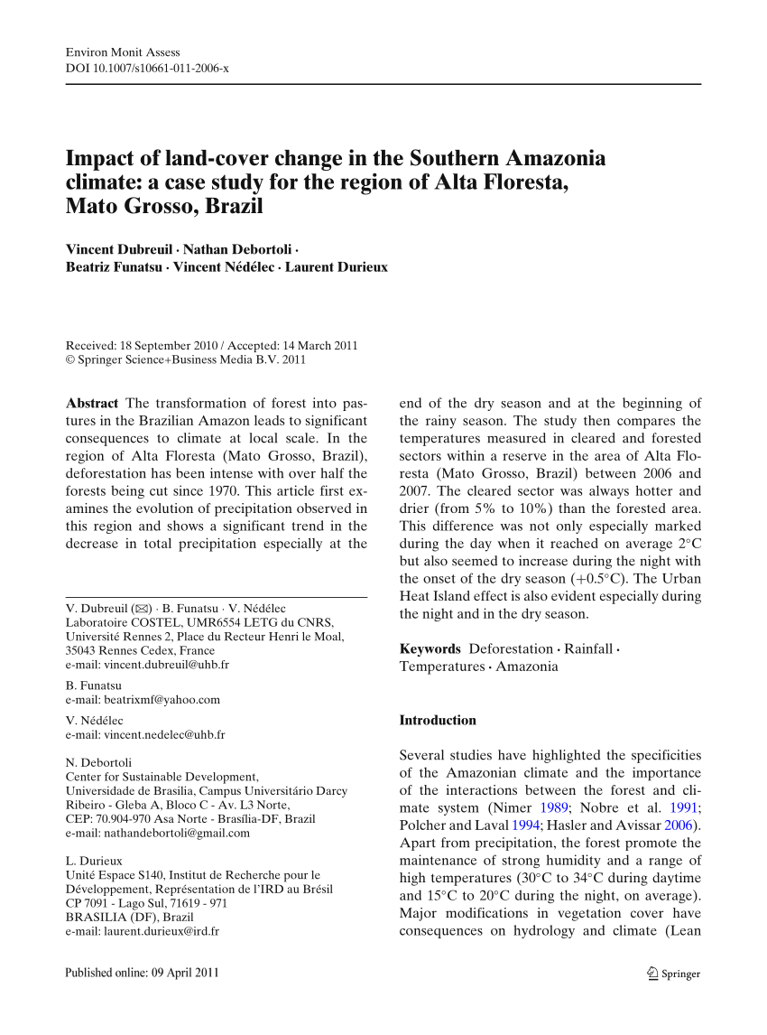 PDF) Impact of land-cover change in the Southern ia climate: A case  study for the region of Alta Floresta, Mato Grosso, Brazil