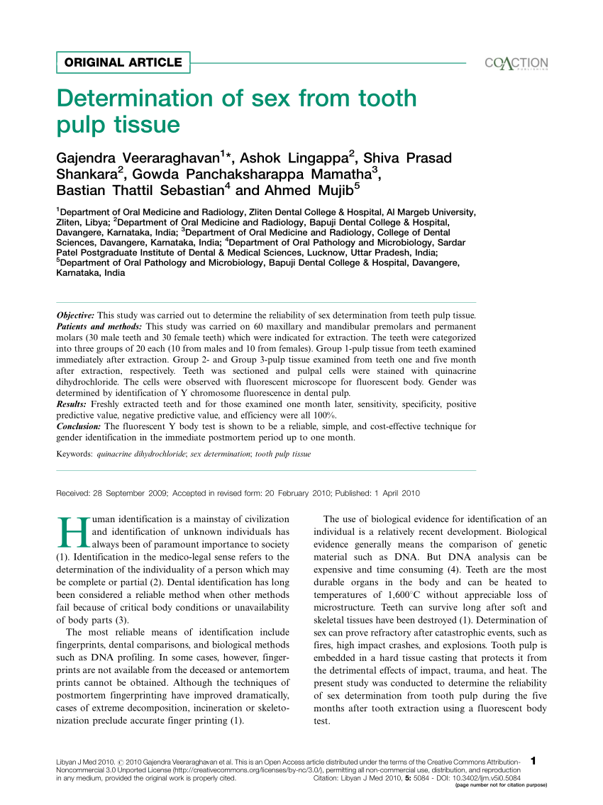 Pdf Determination Of From Tooth Pulp Tissue 9928