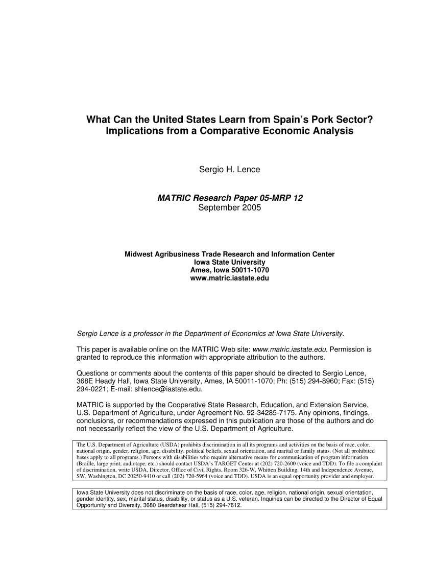 Pdf What Can The United States Learn From Spain S Pork Sector Implications From A Comparative Economic Analysis