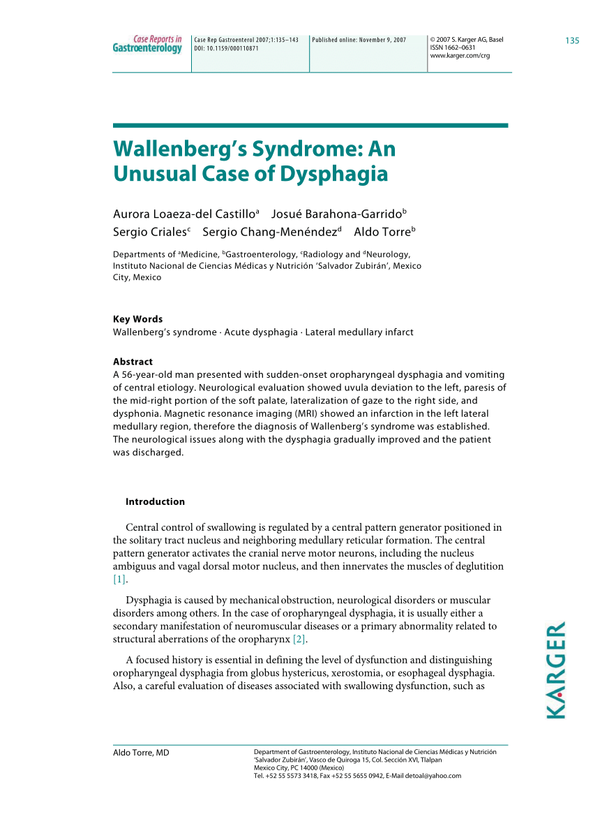 (PDF) Wallenberg's Syndrome: An Unusual Case of Dysphagia