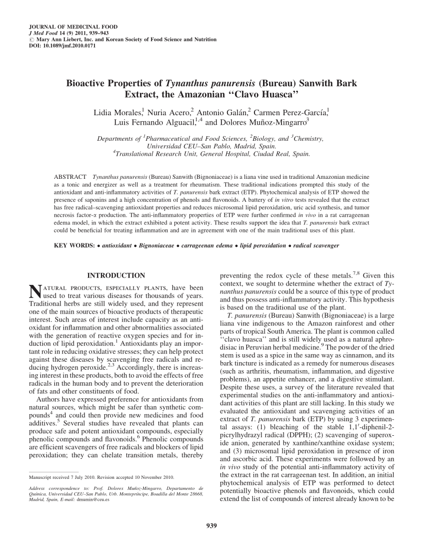 PDF Bioactive Properties of Tynanthus panurensis Bureau Sanwith