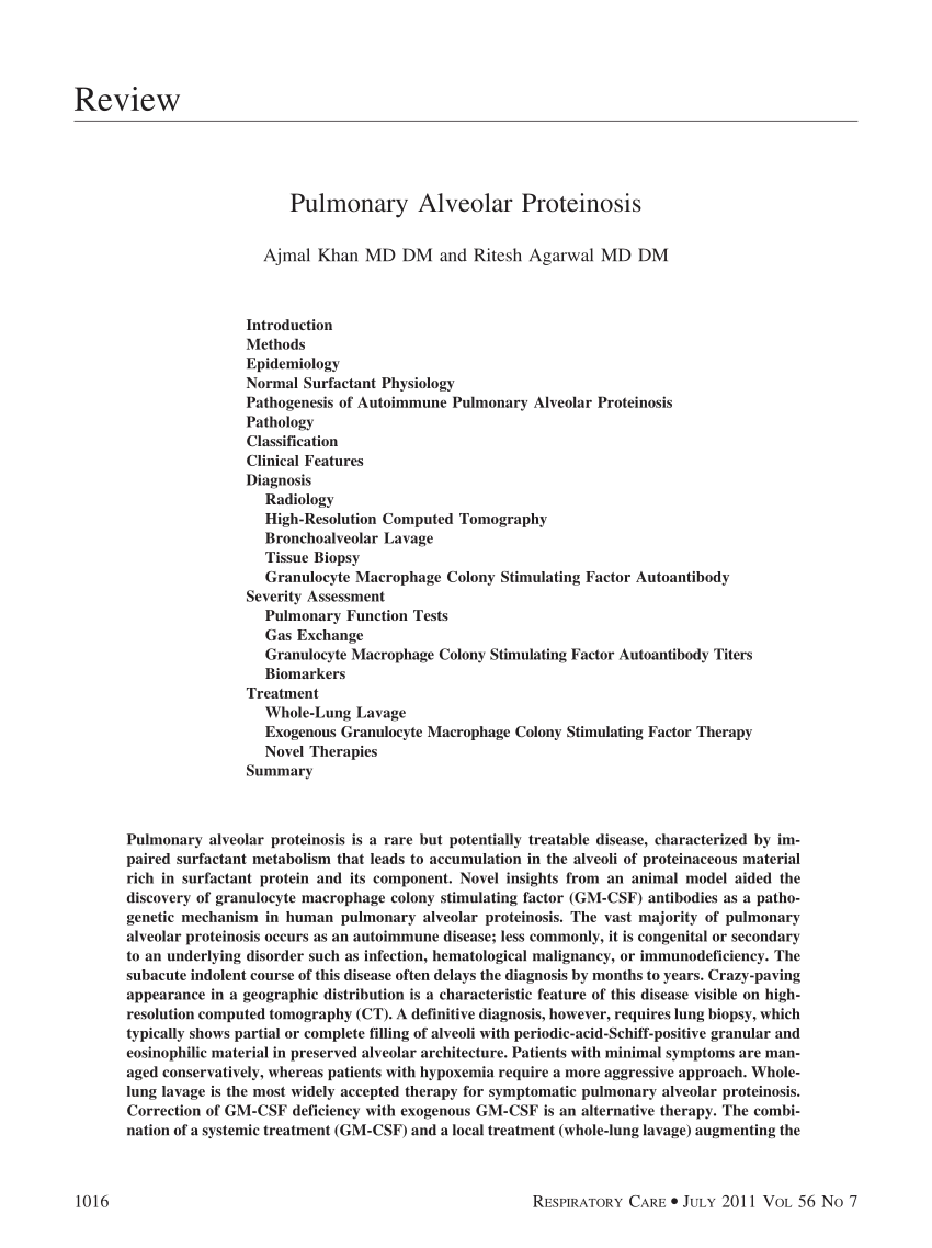 PDF) Pulmonary Alveolar Proteinosis