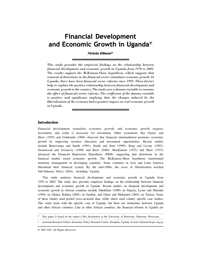 Pdf Financial Development And Economic Growth In Uganda