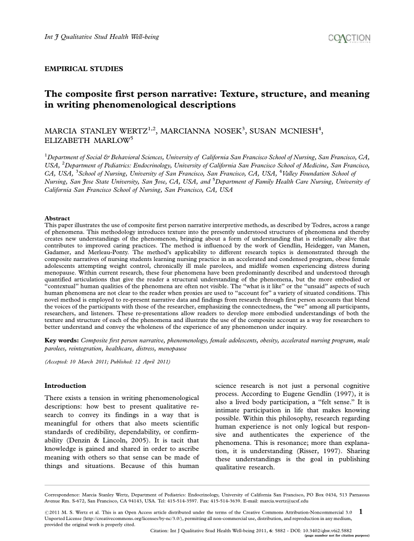 Pdf The Composite First Person Narrative Texture Structure And Meaning In Writing Phenomenological Descriptions