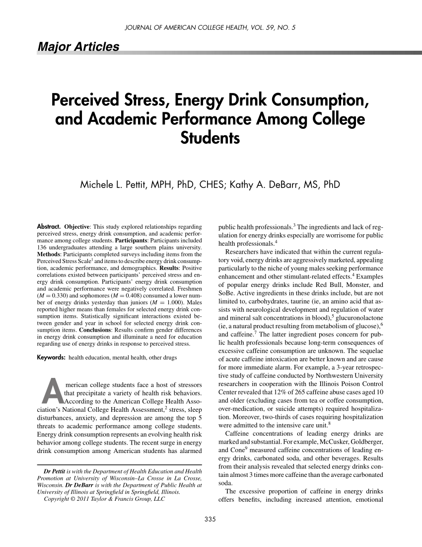 Pdf Perceived Stress Energy Drink Consumption And Academic Performance Among College Students