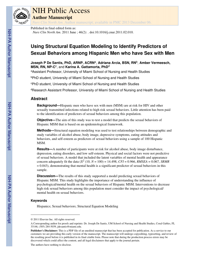 PDF) Using Structural Equation Modeling to Identify Predictors of Sexual Behaviors Among Hispanic Men Who Have Sex with pic