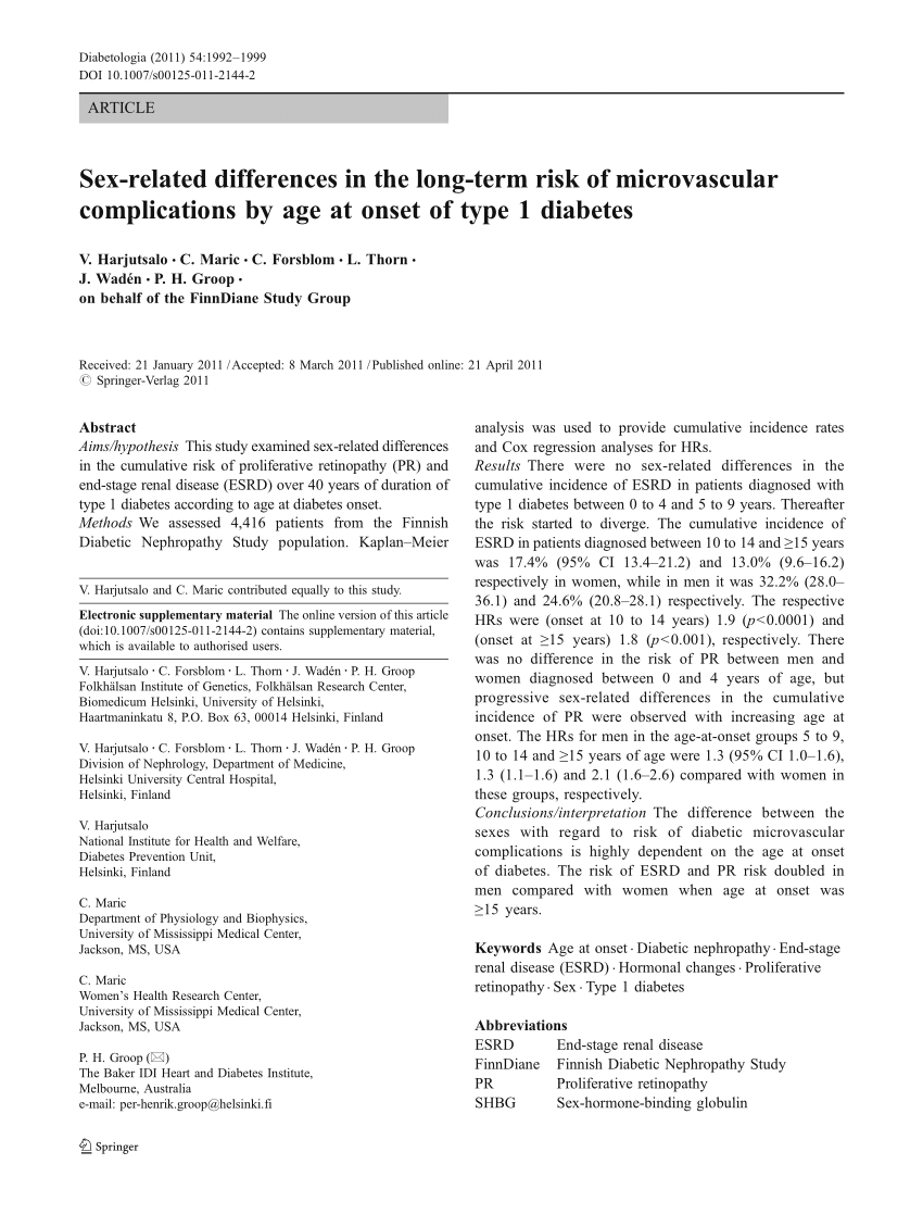 Pdf Sex Related Differences In The Long Term Risk Of Microvascular Complication By Age At