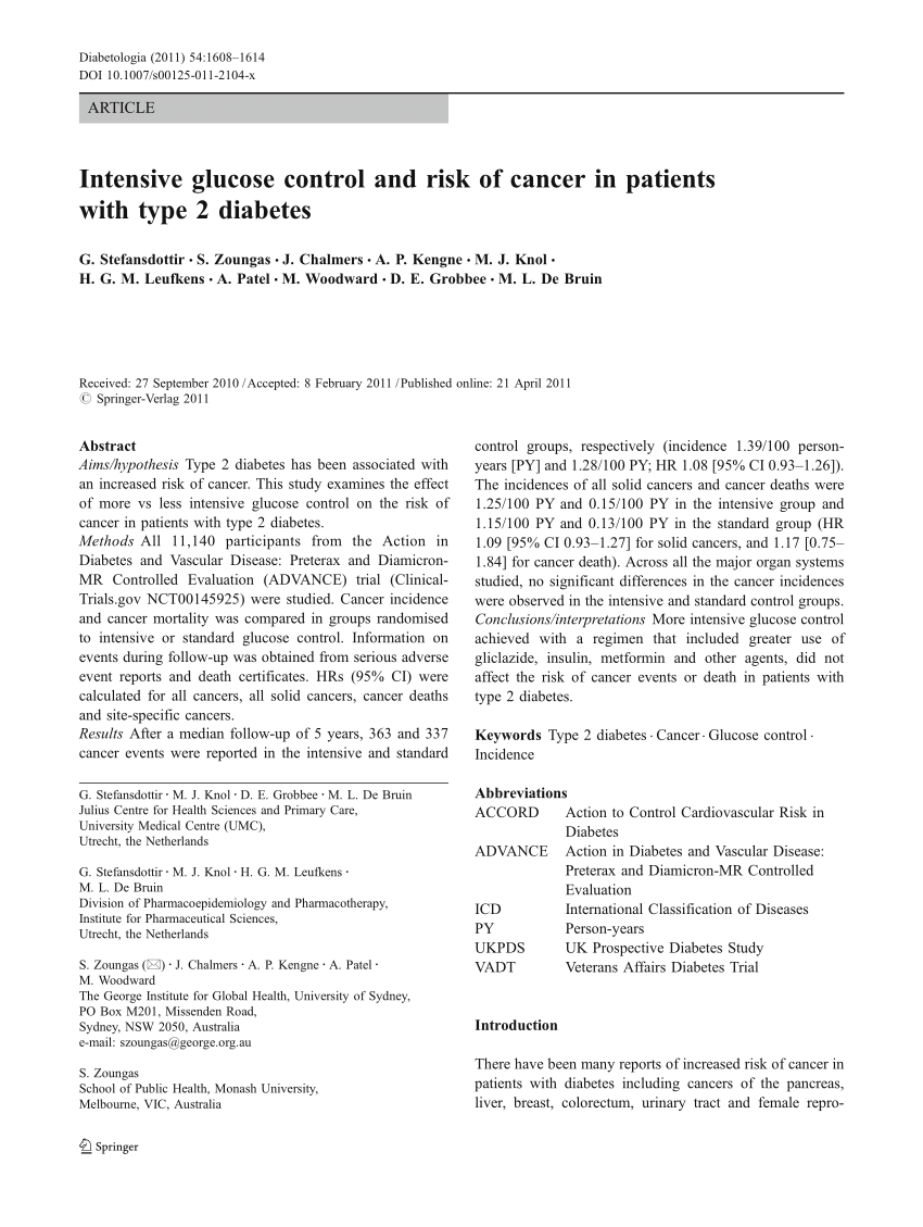 Intensive Glucose Control Of Patients With Type