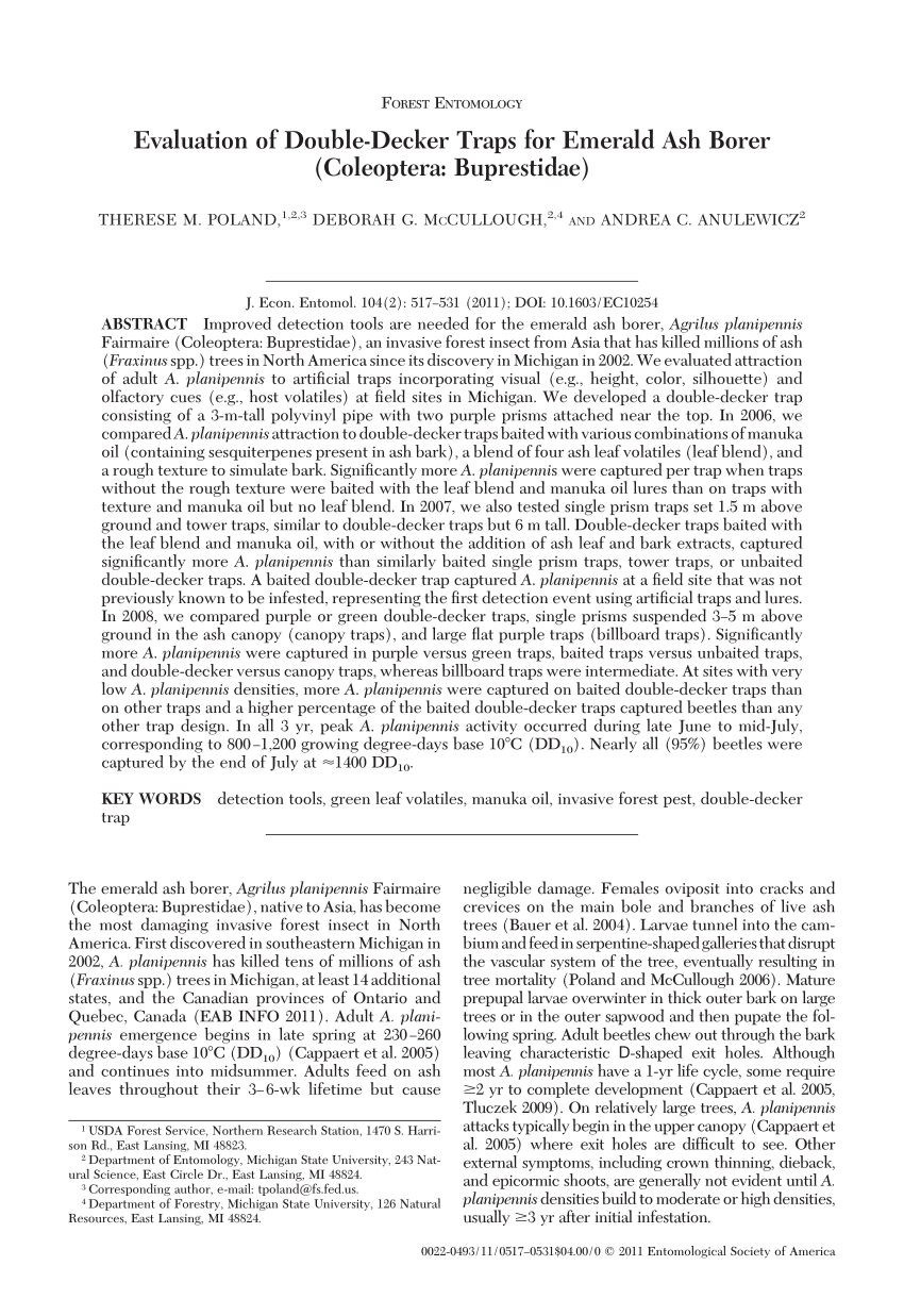 Evaluation of Double-Decker Traps for Emerald Ash Borer (Coleoptera:  Buprestidae)