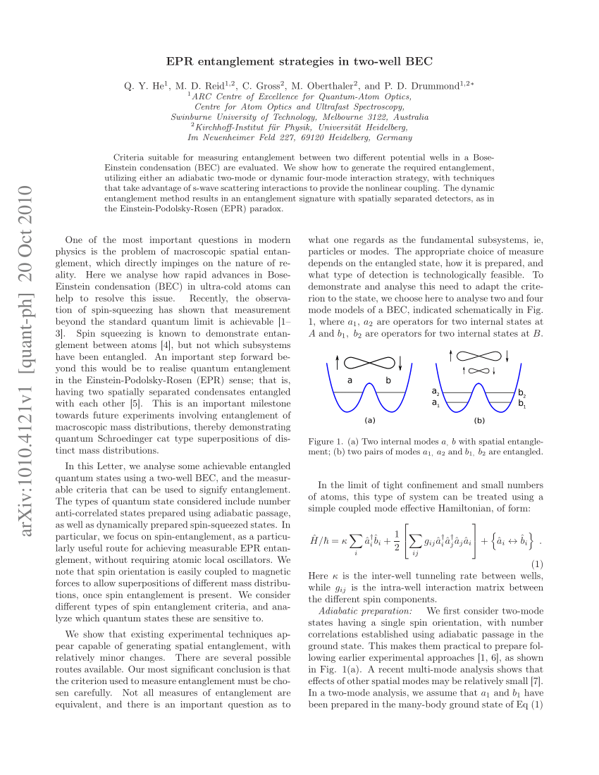 einstein podolsky rosen experiment with two bose einstein condensates