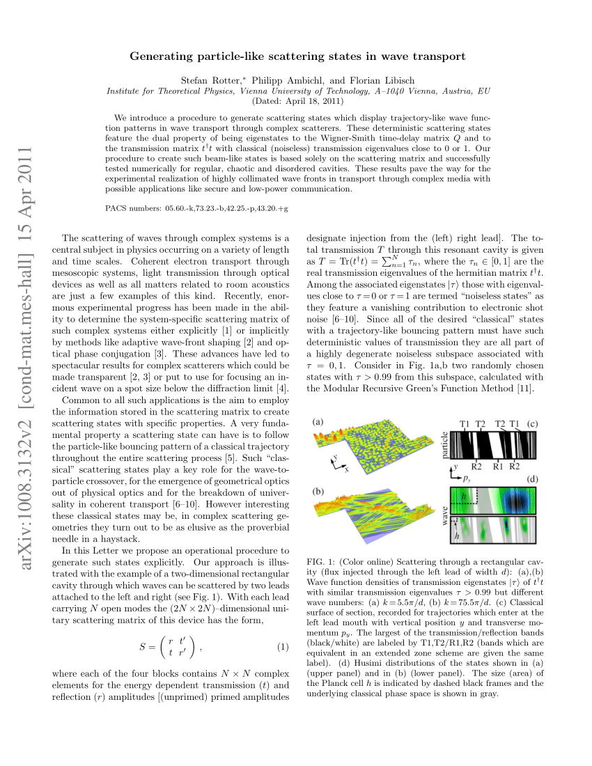 PDF Generating Particlelike Scattering States in Wave Transport