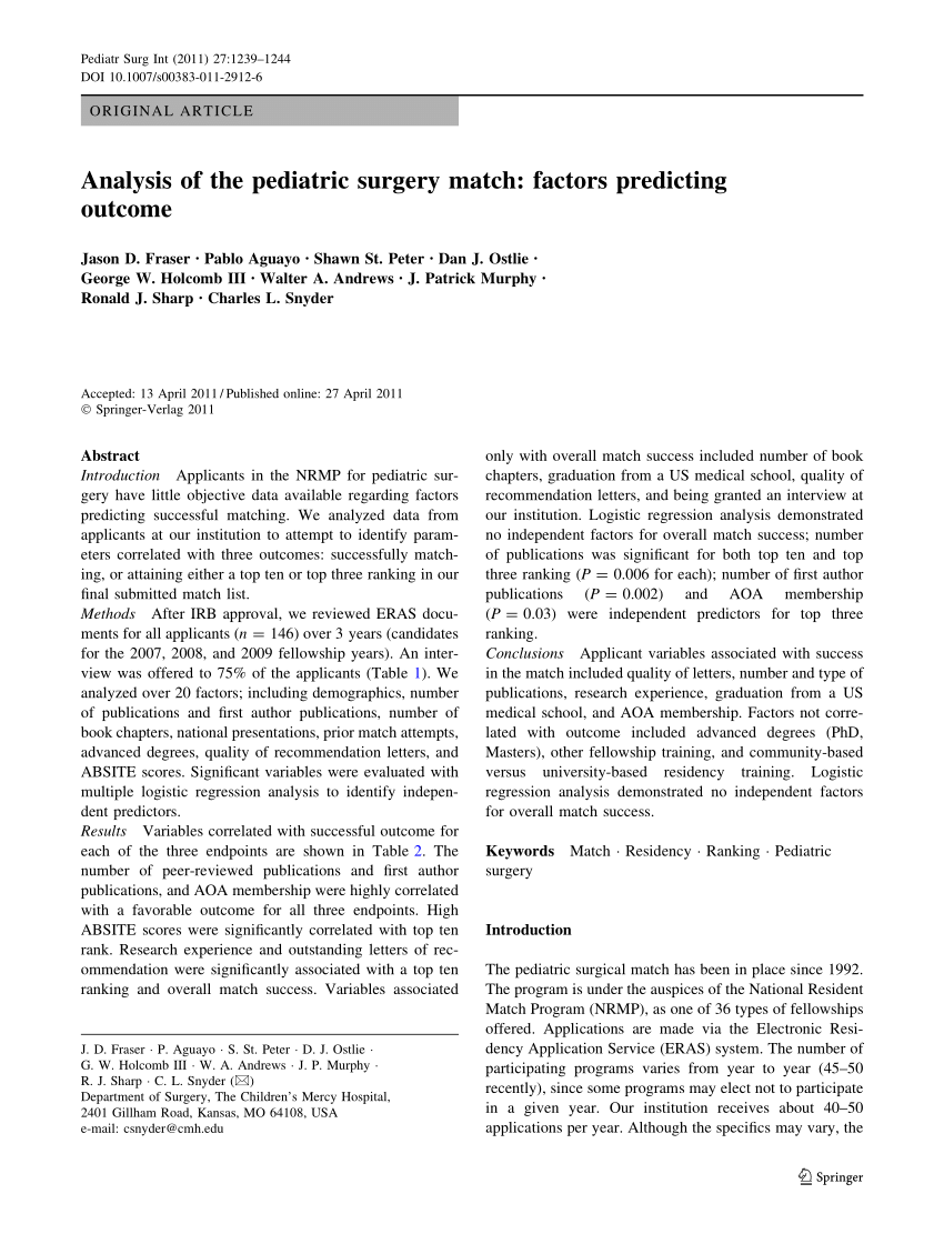 (PDF) Analysis of the pediatric surgery match Factors predicting