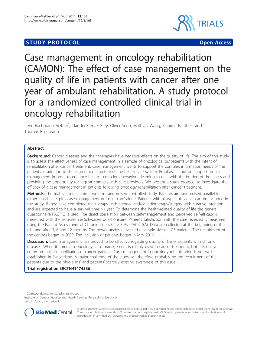 Pdf Case Management In Oncology Rehabilitation Camon The Effect Of Case Management On The 6374