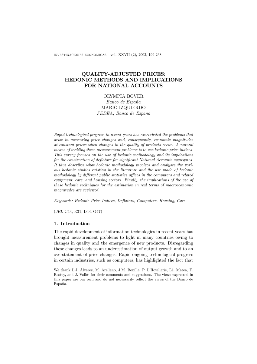 Pdf Quality Adjusted Prices Hedonic Methods And Implications For National Accounts