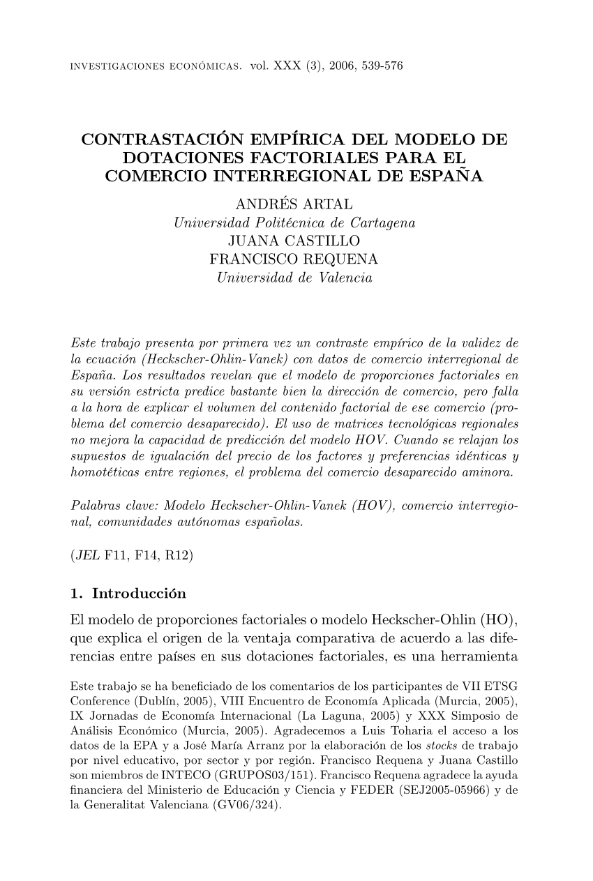PDF) Contrastación empírica del modelo de dotaciones factoriales para el  comercio interregional de España