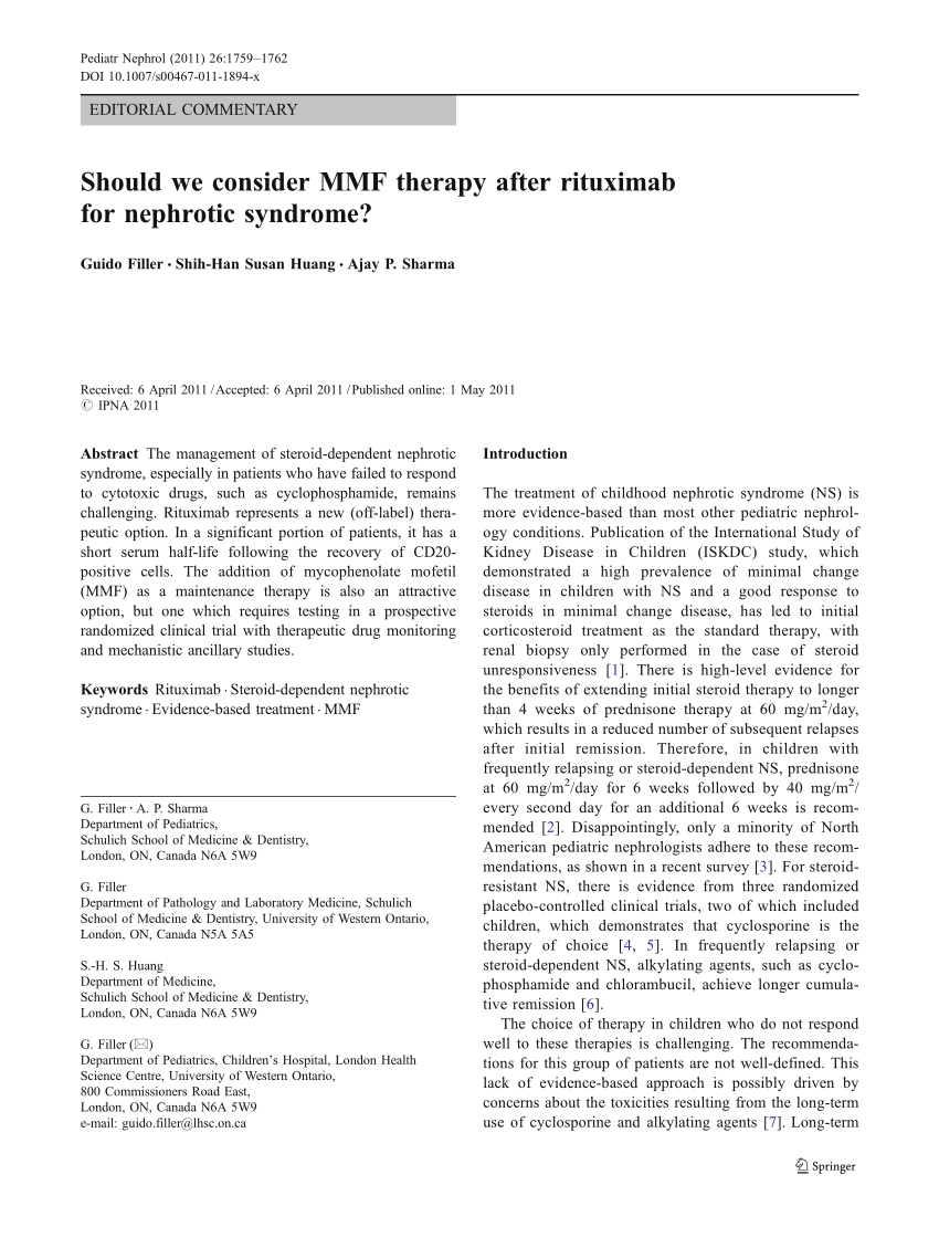 (PDF) Should we consider MMF therapy after rituximab for nephrotic ...