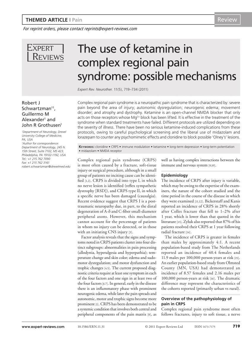 PDF) The use of ketamine in complex regional pain syndrome: Possible  mechanisms