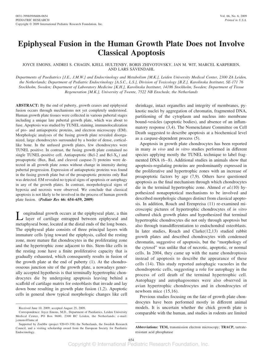 PDF Mechanisms of Growth Plate Maturation and Epiphyseal Fusion