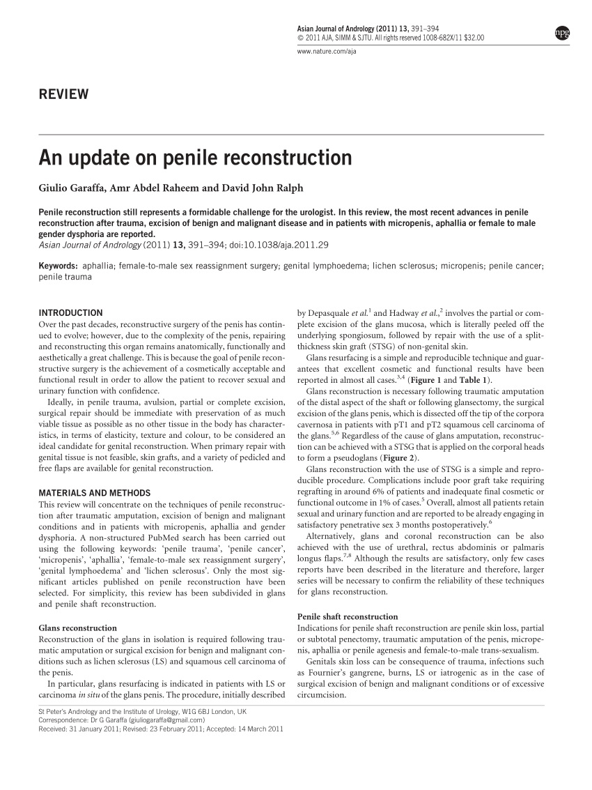 Pdf An Update On Penile Reconstruction 