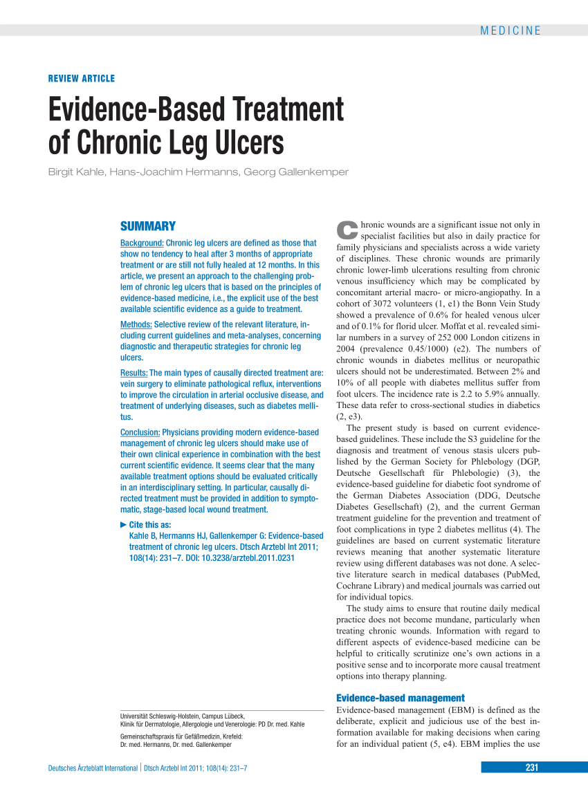 Pdf Evidence Based Treatment Of Chronic Leg Ulcers - 
