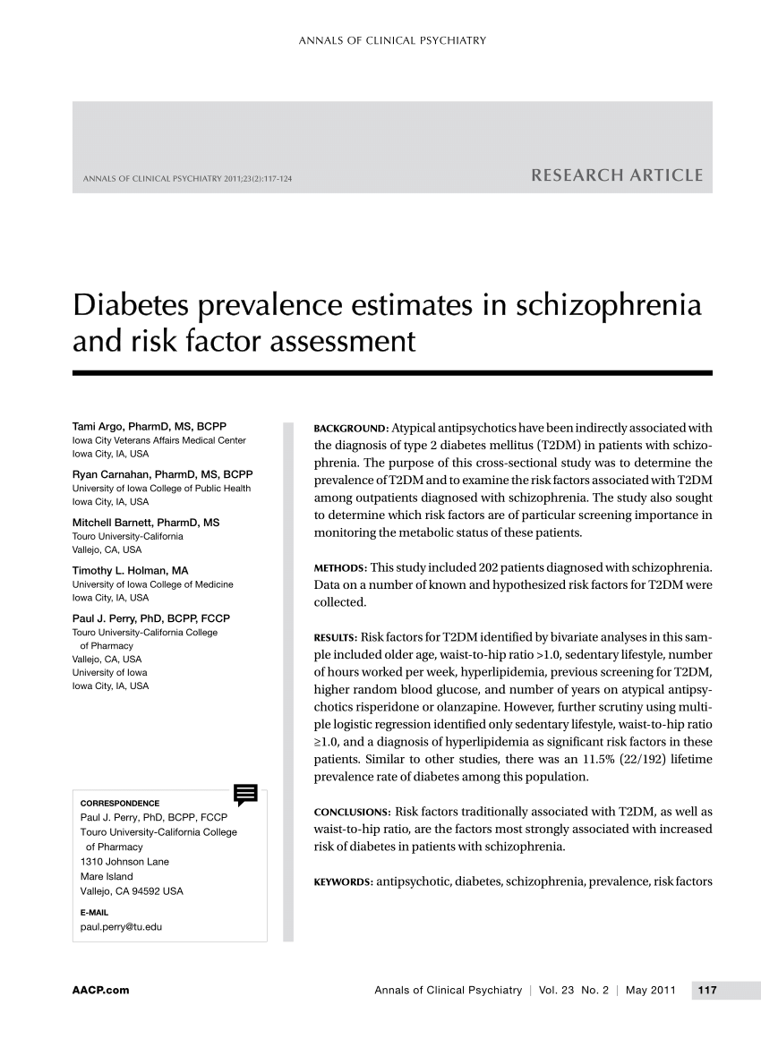schizophrenia and diabetes essay