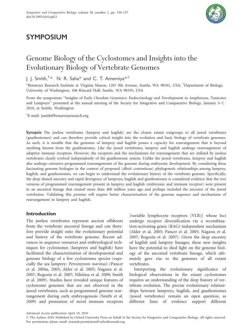 Pdf Genome Biology Of The Cyclostomes And Insights Into The