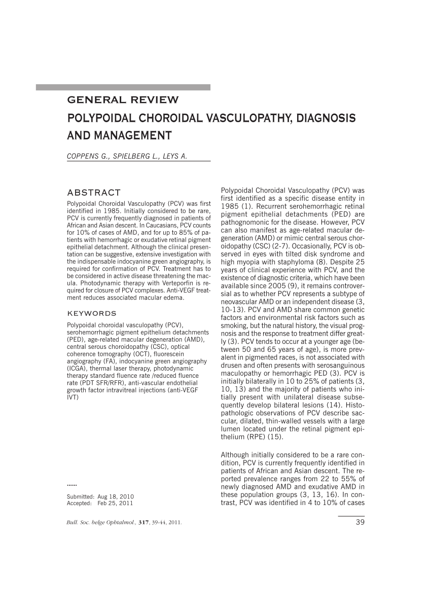 Pdf Polypoidal Choroidal Vasculopathy Diagnosis And Management