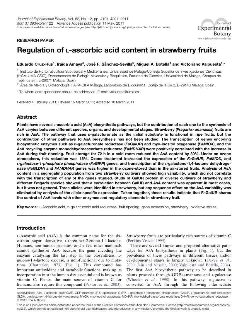 Pdf Regulation Of L Ascorbic Acid Content In Strawberry Fruits