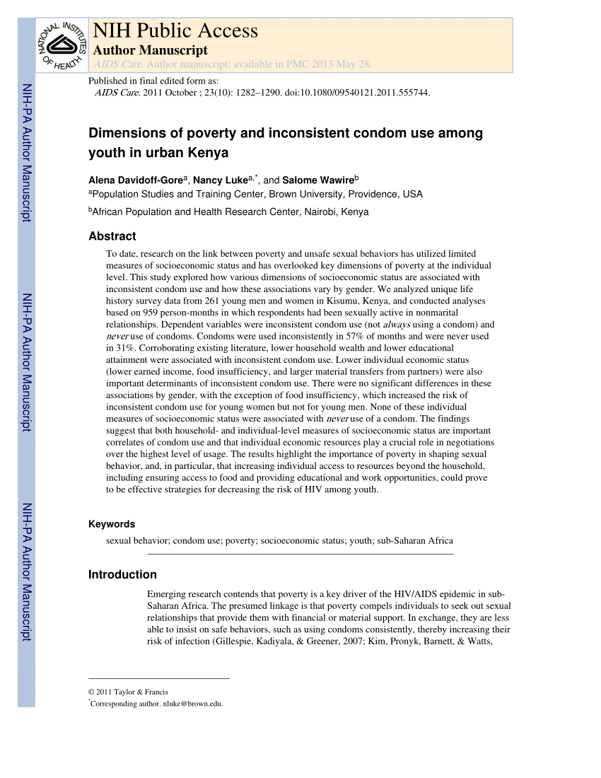 PDF) Dimensions of poverty and inconsistent condom use among youth in urban Kenya
