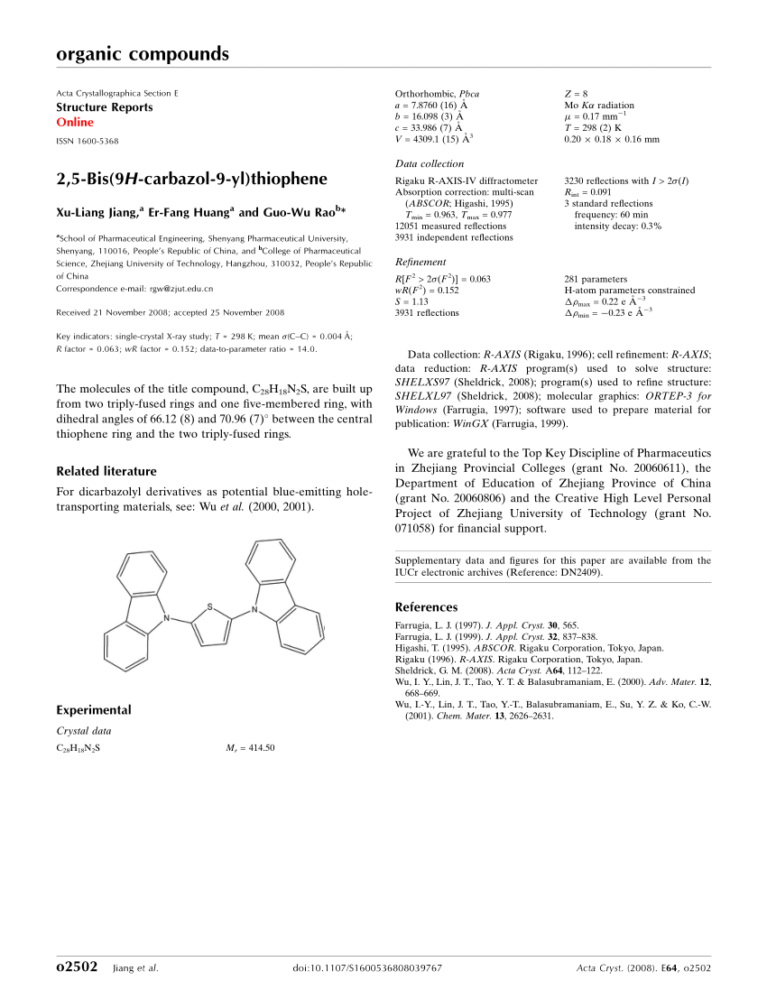 Pdf 2 5 Bis 9h Carbazol 9 Yl Thiophene