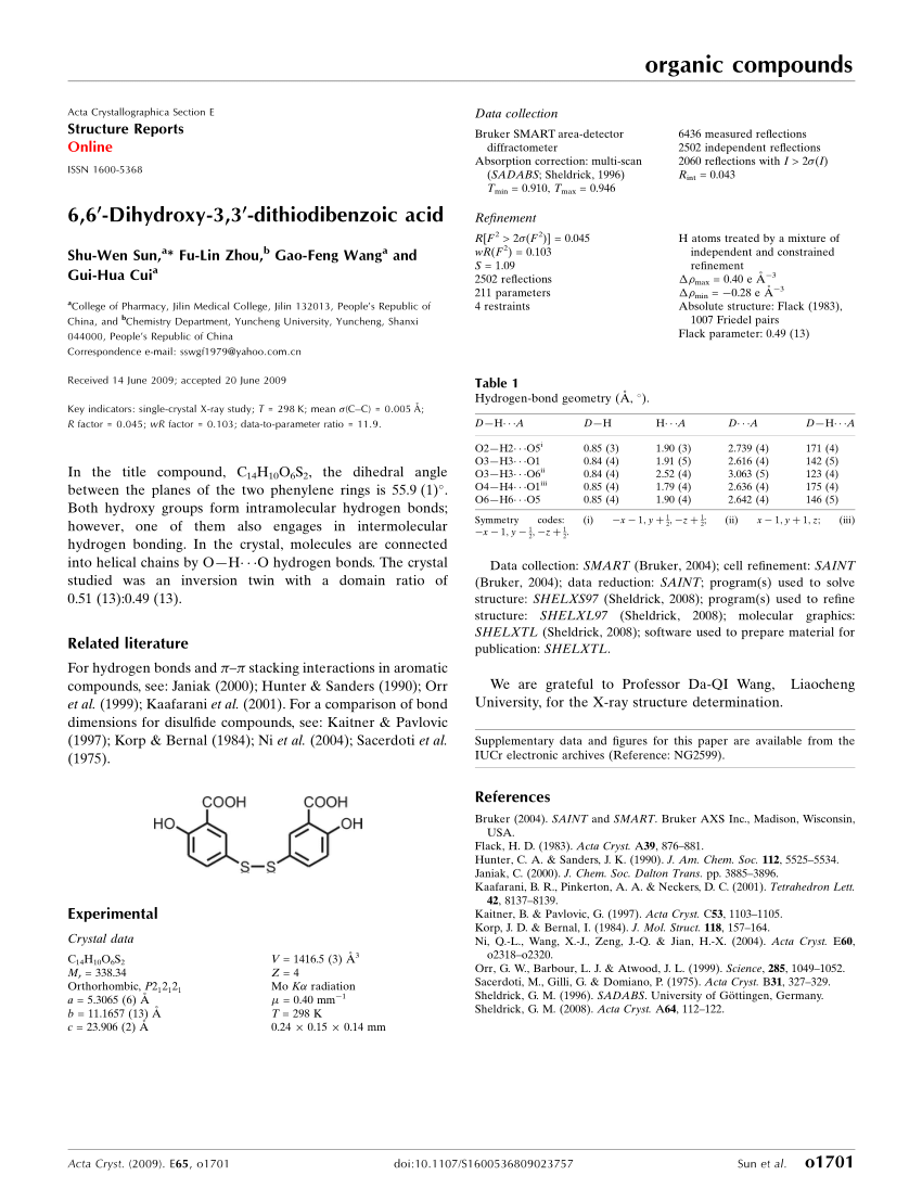PDF) 6,6'-Dihydr-oxy-3,3'-dithio-dibenzoic acid