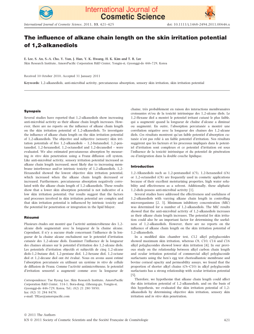 Pdf The Influence Of Alkane Chain Length On The Skin Irritation Potential Of 1 2 Alkanediols