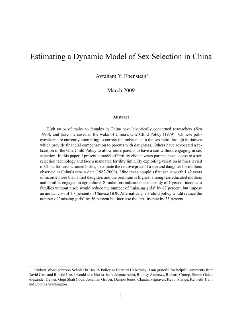 PDF) Estimating a Dynamic Model of Sex Selection in China