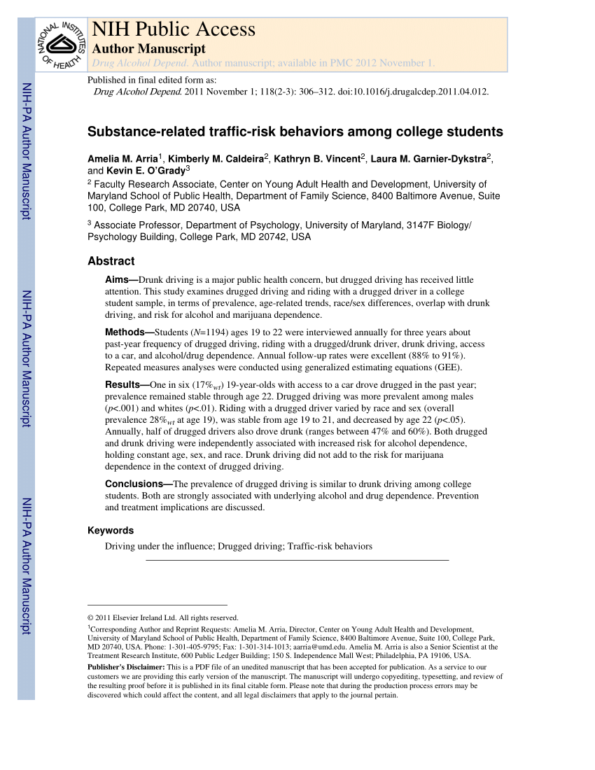 PDF) Substance-related traffic-risk behaviors among college students