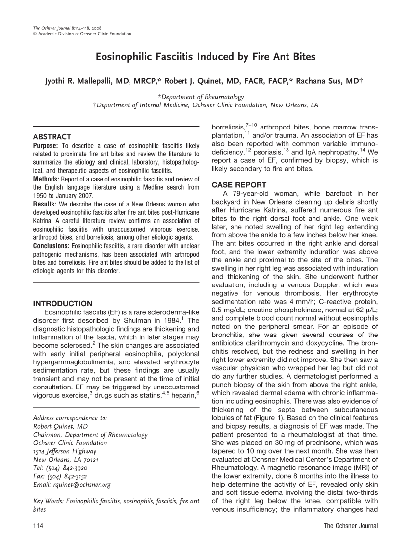 Pdf Eosinophilic Fasciitis Induced By Fire Ant Bites