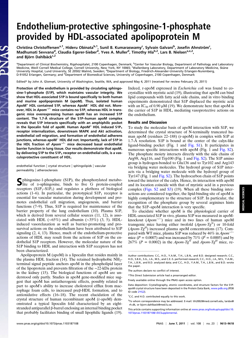 PDF) Endothelium-protective sphingosine-1-phosphate provided by